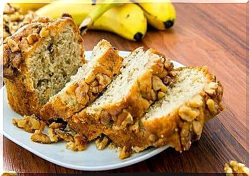 Banana and almond bread on a plate