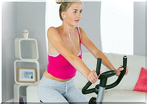 Woman on exercise bike