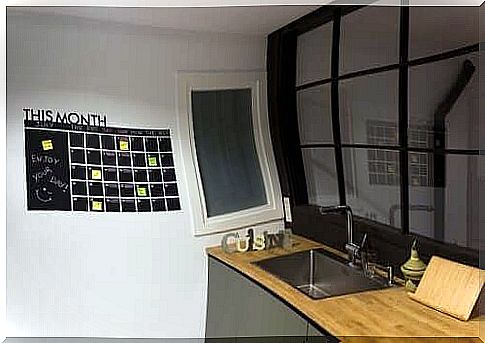 Kitchen and organization board on the wall